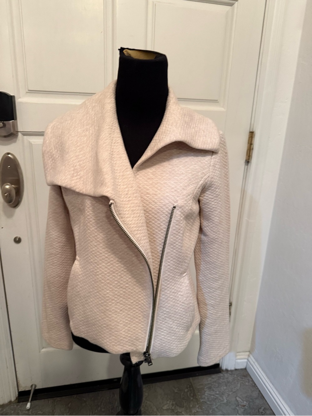 CAbi Cream Asymmetrical Zip Moto Jacket
